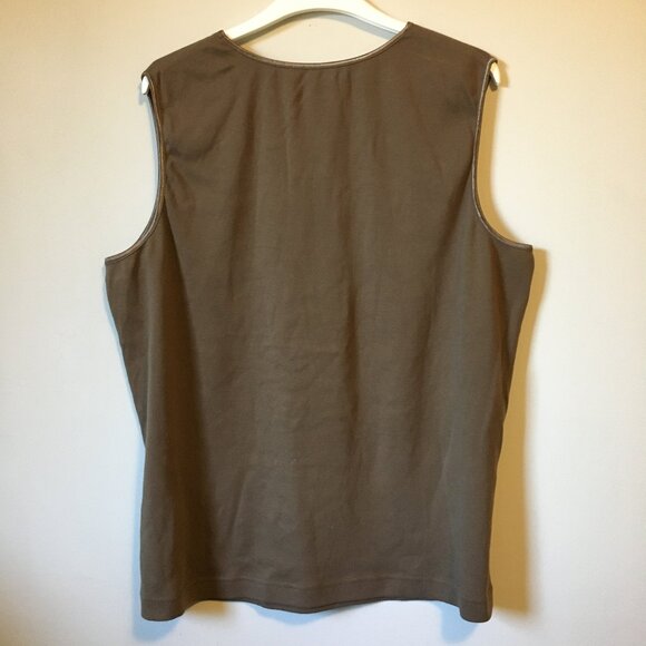 Brown Trimmed High Neck Stretchy 100% Cotton Tank Top - Picture 2 of 11